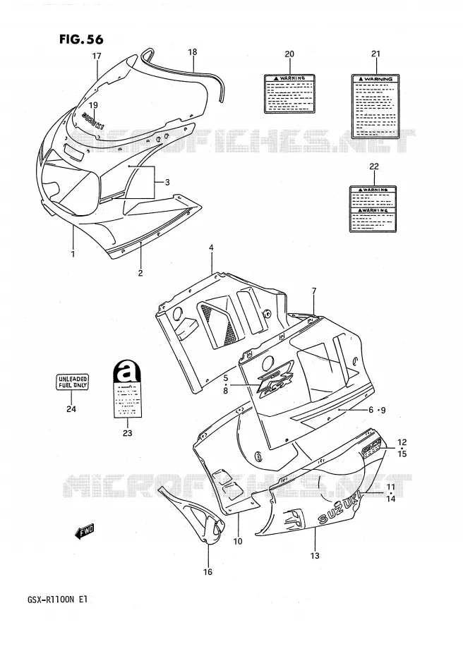 KUIP - ETIKETTEN (MODELE M 3CG/05X) Suzuki MOTO 1100 GSX-R 1992  GSX-R1100N(E1)