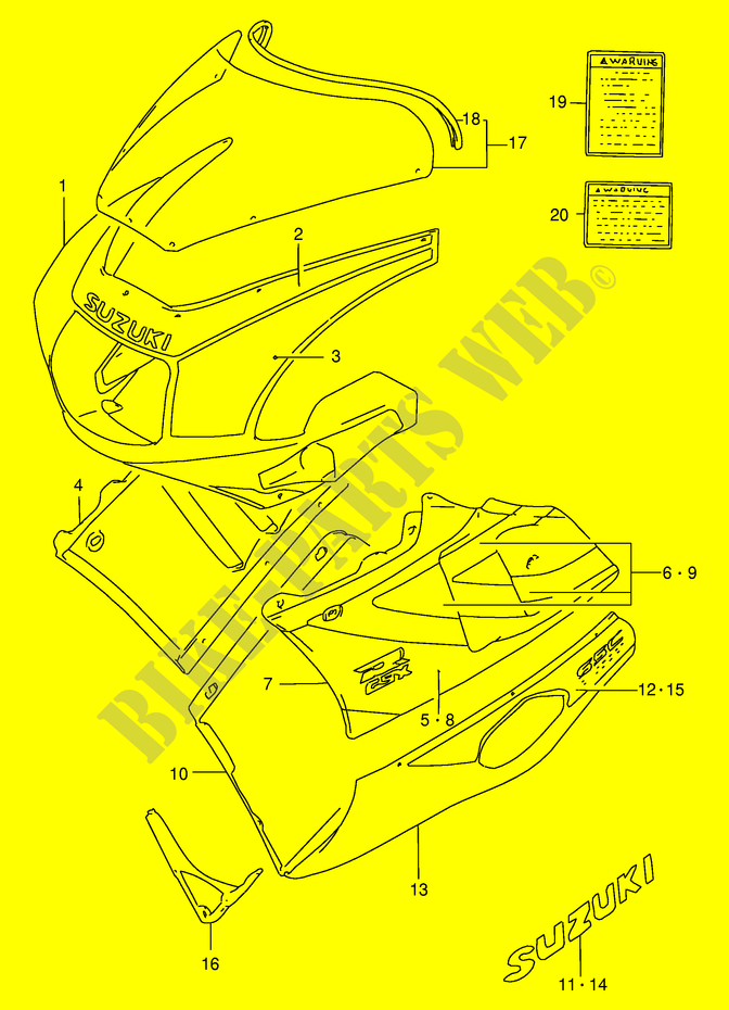 KUIP   ETIKETTEN (MODELE M 3SL/8RY) voor Suzuki GSX-R 400 1990