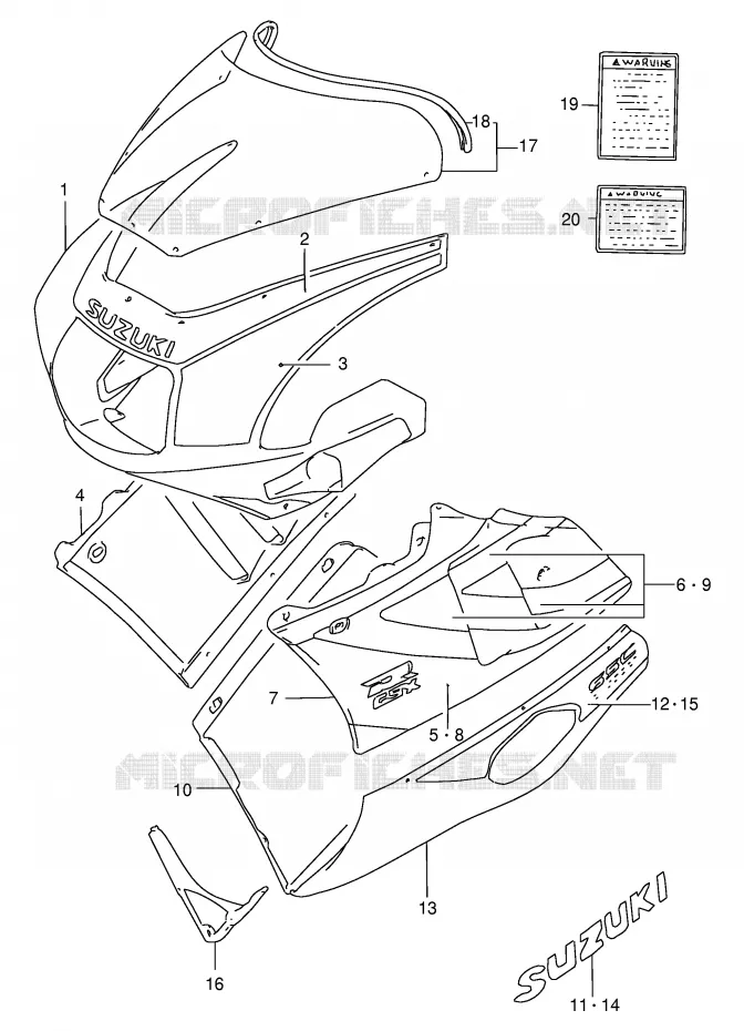 KUIP - ETIKETTEN (MODELE M 3SL/8RY) Suzuki MOTO 400 GSX-R 1994  GSX-R400RR(E30)