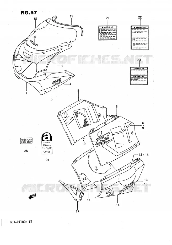 KUIP - ETIKETTEN (MODELE M 3SL) Suzuki MOTO 1100 GSX-R 1991  GSX-R1100M(E1)