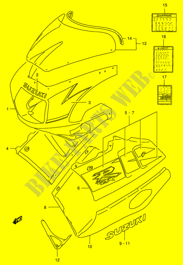 KUIP   ETIKETTEN (MODELE N 0UL) voor Suzuki GSX-R 400 1991