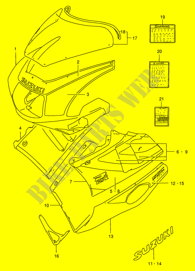 KUIP   ETIKETTEN (MODELE N 8RY) voor Suzuki GSX-R 400 1991