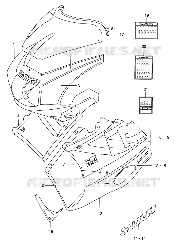KUIP - ETIKETTEN (MODELE N 8RY) Suzuki MOTO 400 GSX-R 1993  GSX-R400RP(E30)
