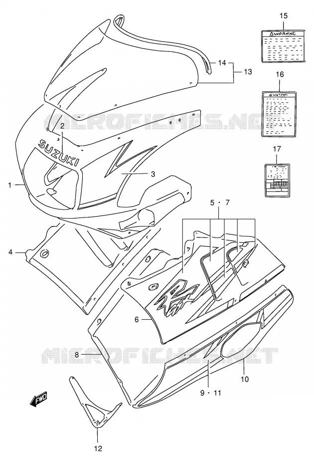 KUIP - ETIKETTEN (MODELE N N67) Suzuki MOTO 400 GSX-R 1990  GSX-R400RFL(E30)