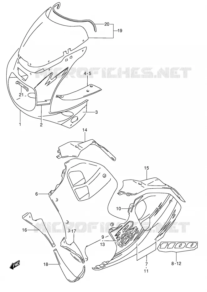 KUIP - ETIKETTEN (MODELE P 17U) Suzuki MOTO 1100 GSX-R 1995  GSX-R1100WS(E28)