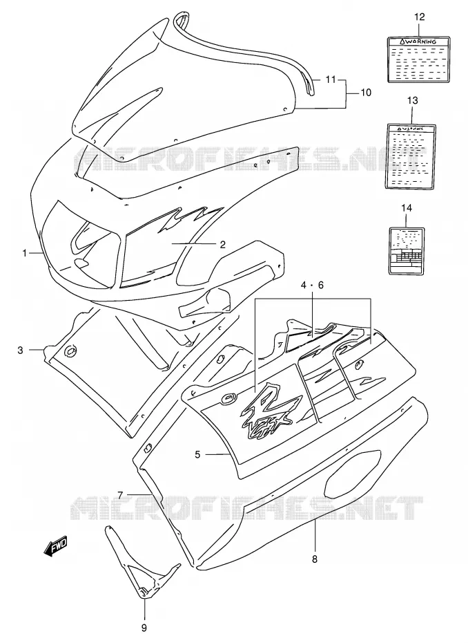 KUIP - ETIKETTEN (MODELE P 1TU) Suzuki MOTO 400 GSX-R 1991  GSX-R400RM(E30)