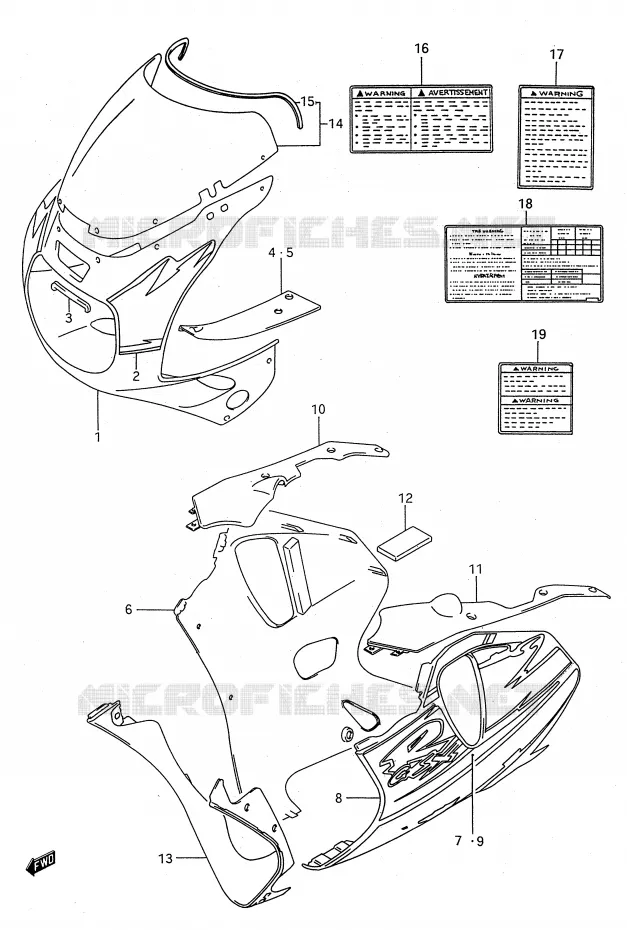 KUIP - ETIKETTEN (MODELE P 1TU) Suzuki MOTO 750 GSX-R 1995  GSX-R750WS(E28)