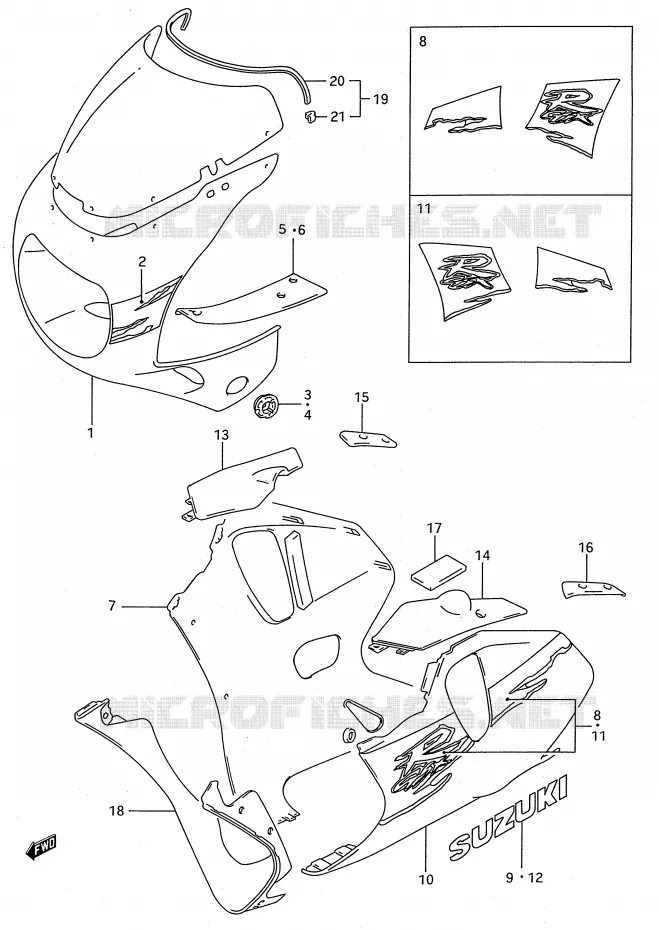 KUIP - ETIKETTEN (MODELE R 1UJ) Suzuki MOTO 750 GSX-R 1993  GSX-R750WP(E28)
