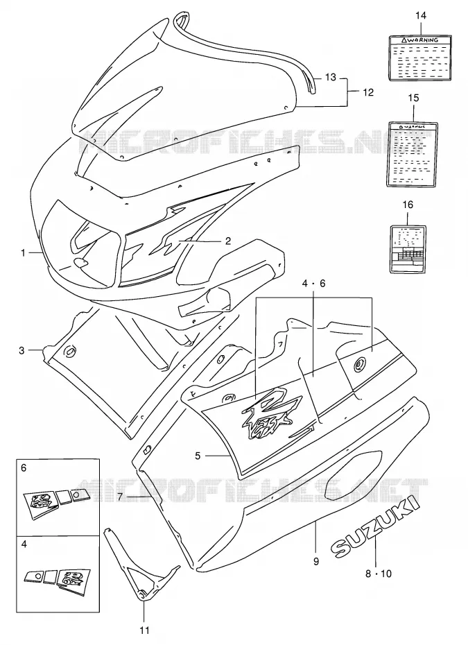 KUIP - ETIKETTEN (MODELE R 33J) Suzuki MOTO 400 GSX-R 1990  GSX-R400RFL(E30)
