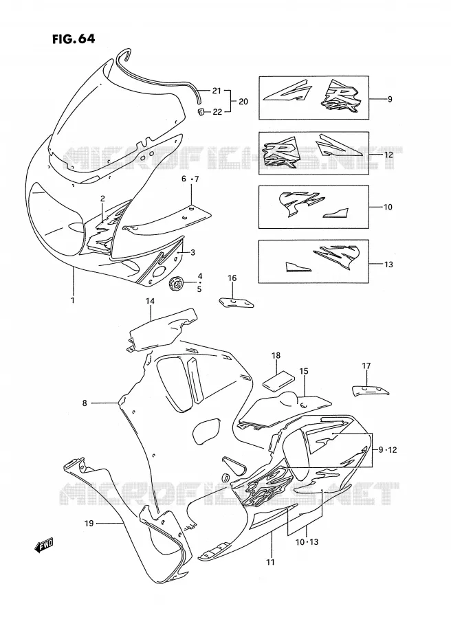 KUIP - ETIKETTEN (MODELE S M18,D5R) Suzuki MOTO 750 GSX-R 1994  GSX-R750WR(E2)