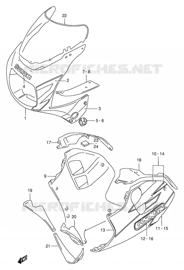 KUIP - ETIKETTEN (MODELE V/W) Suzuki MOTO 1100 GSX-R 1993  GSX-R1100WP(E2)