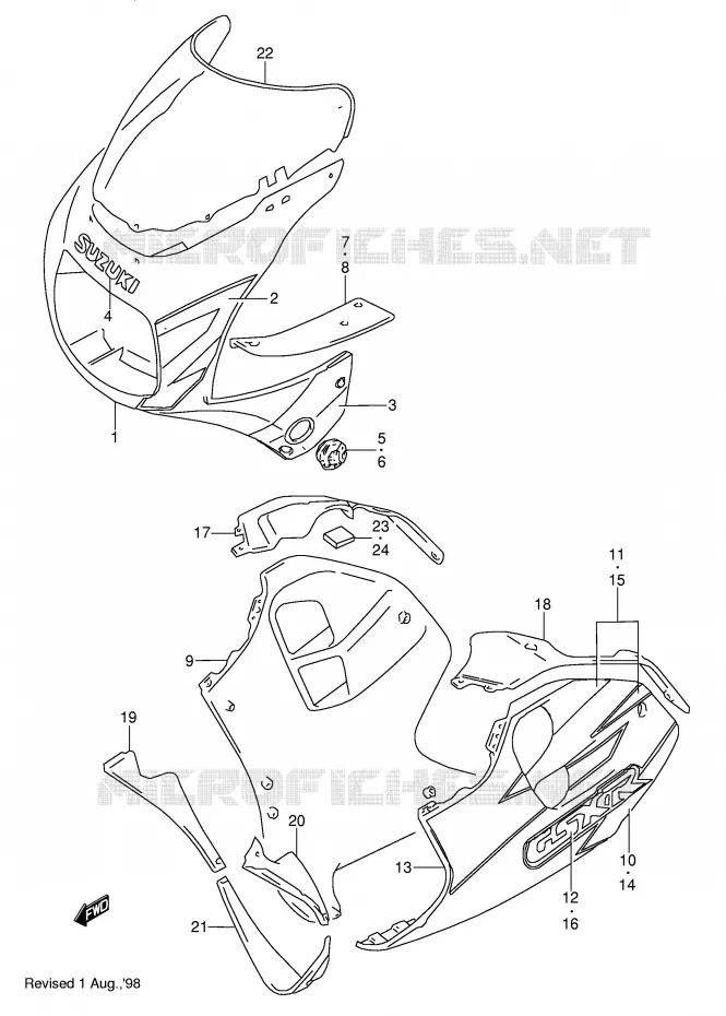 KUIP - ETIKETTEN (MODELE V/W) Suzuki MOTO 1100 GSX-R 1994  GSX-R1100WR(E28)