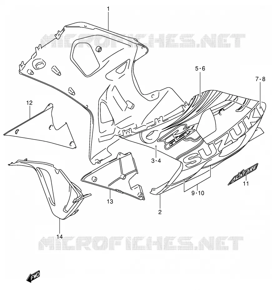 ONDER COWLING (GSX-R600ZK3) Suzuki MOTO 600 GSX-R 2001  GSX-R600U1K1(E2)