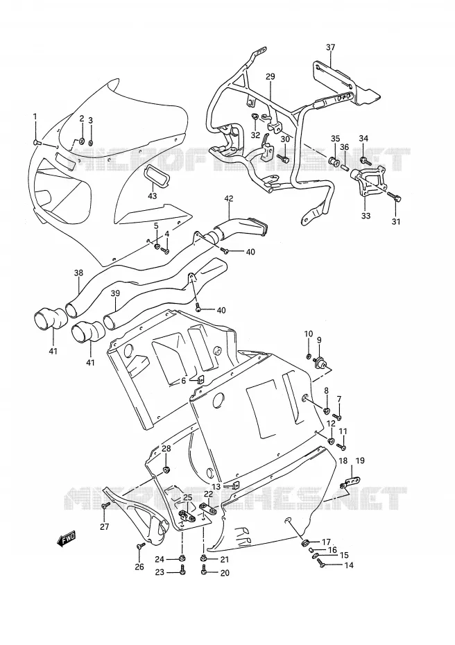VOOR KUIP EN ONDERSTEUNING Suzuki MOTO 1100 GSX-R 1992  GSX-R1100N(E28)