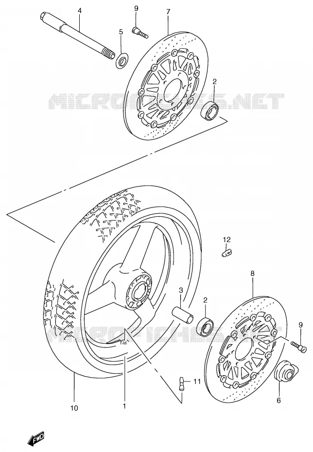VOORWIEL (GSF1200T/V/W/X/Y/ST/SV/SW/SX/SY) Suzuki MOTO 1200 BANDIT 1998  GSF1200SW(E2)