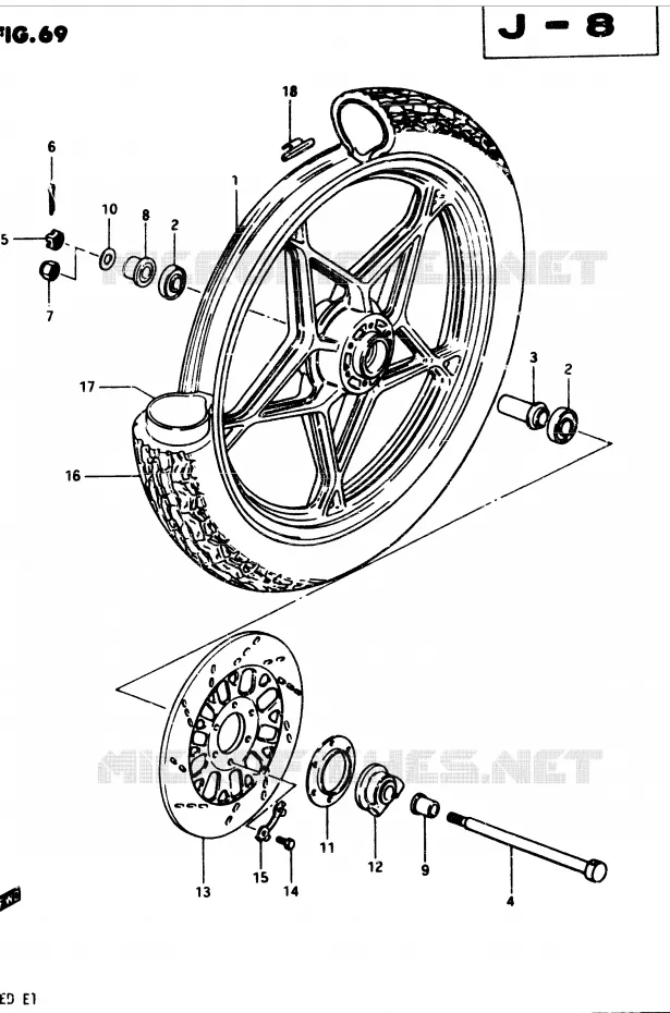 VOORWIEL (MODELE Z) Suzuki MOTO 250 GSX 1982  GSX250SZ(Z/D)