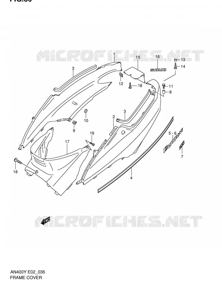 ACHTER KUIP  (MODELE X) Suzuki SCOOTER 400 BURGMAN 2000  AN400RY(E2)