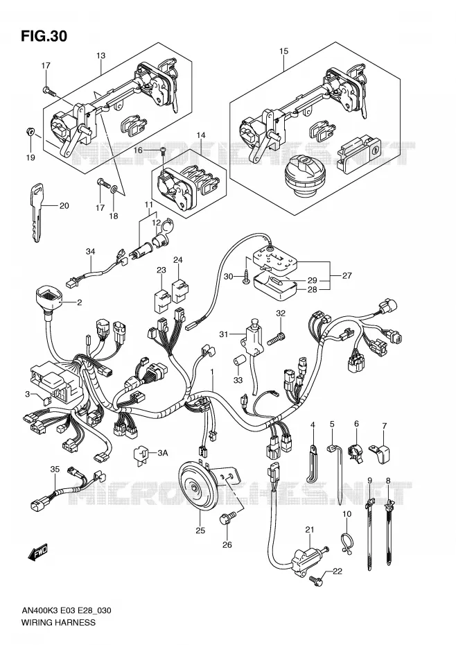BEDRADING (MODELE K3/K4) Suzuki SCOOTER 400 BURGMAN 2003  AN400K3(E3/E28)