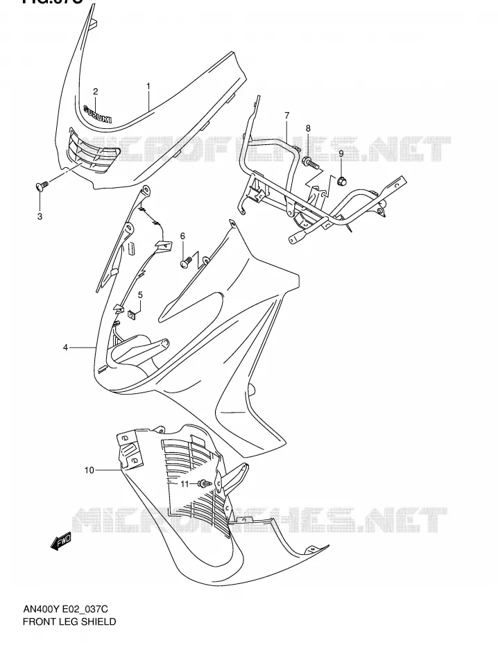 FRONT KUIP (MODELE K2) Suzuki SCOOTER 400 BURGMAN 2002  AN400K2(E2)