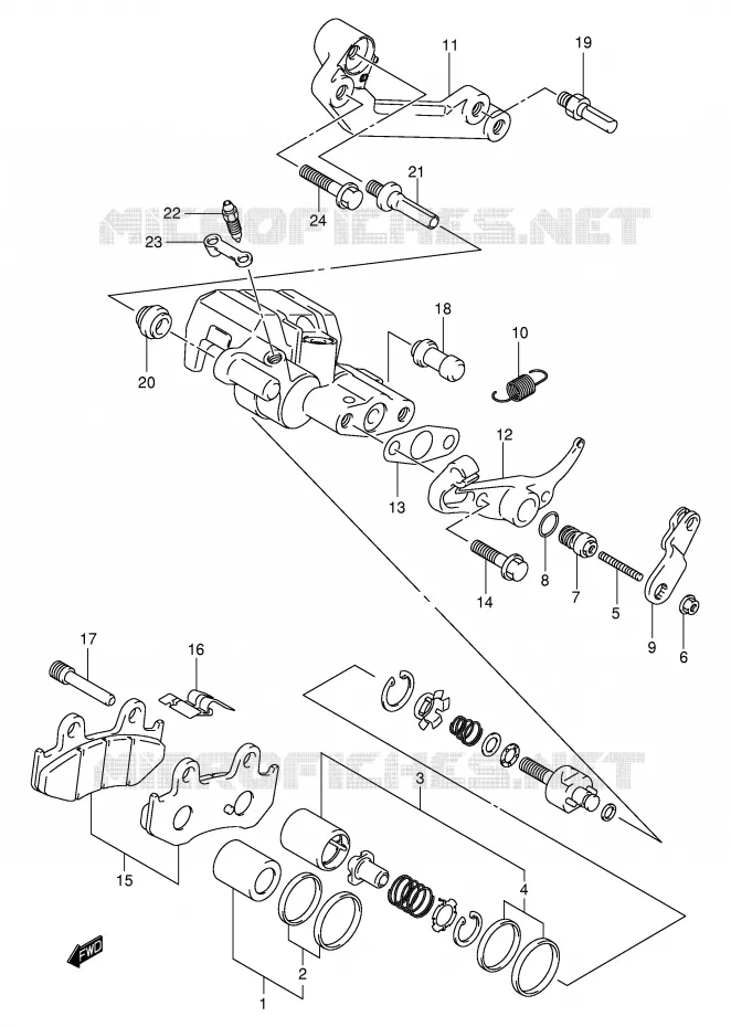REAR CALIPER (MODELE K1/K2) Suzuki SCOOTER 250 BURGMAN 2000  AN250RY(E2)