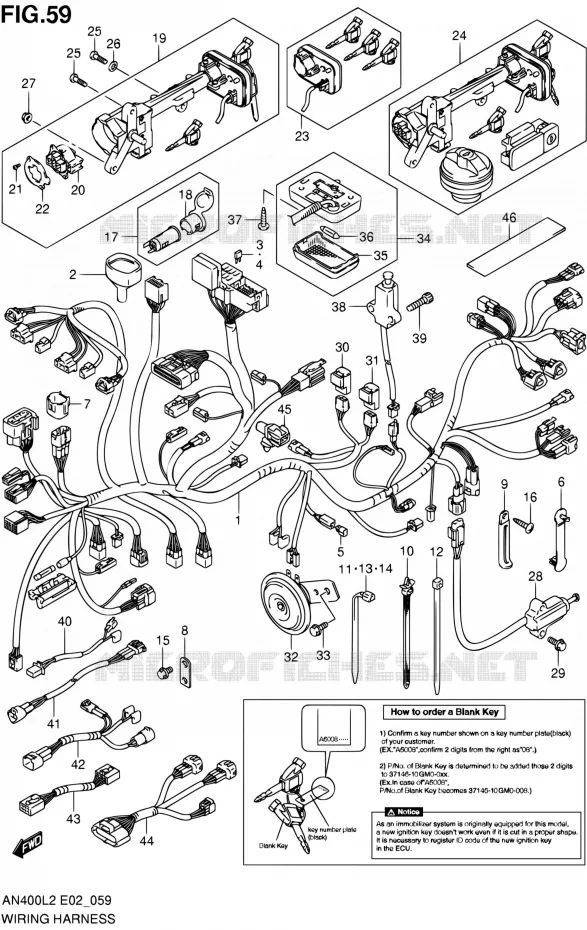 BEDRADING (AN400ZAL2 E51) Suzuki SCOOTER 400 BURGMAN 2012  AN400AL2(E19,E24)