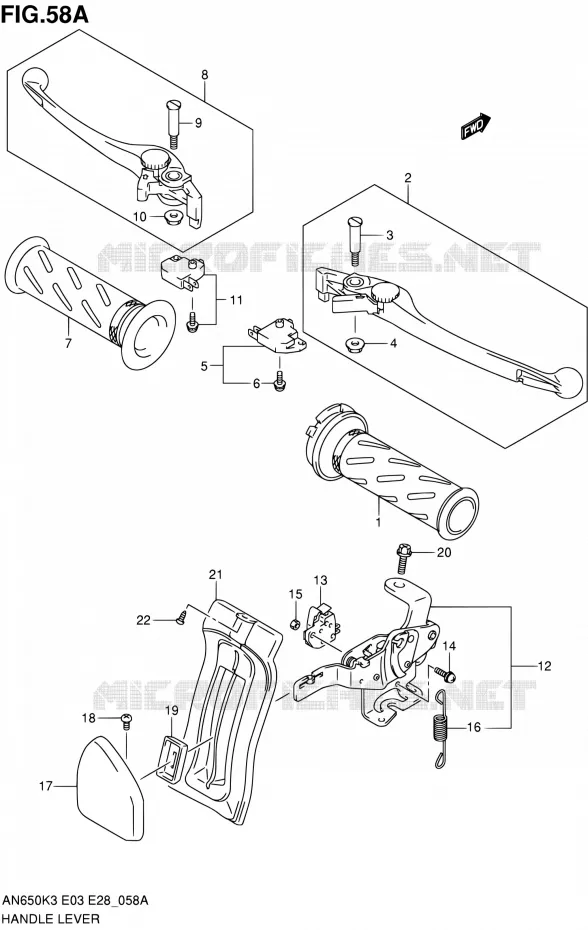 HANDGRIPS - LEVERS (MODELE K5) Suzuki SCOOTER 650 BURGMAN 2003  AN650K3(E03,E28,E33)