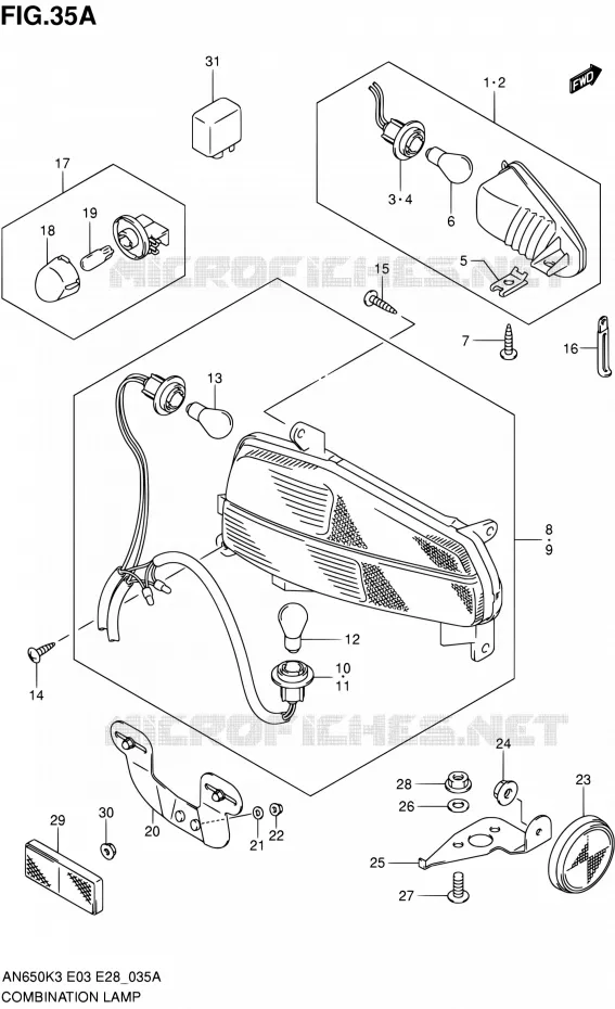 TAIL LIGHT ASSY - INDICATOREN (MODELE K5) Suzuki SCOOTER 650 BURGMAN 2004  AN650K4(E03,E28,E33)