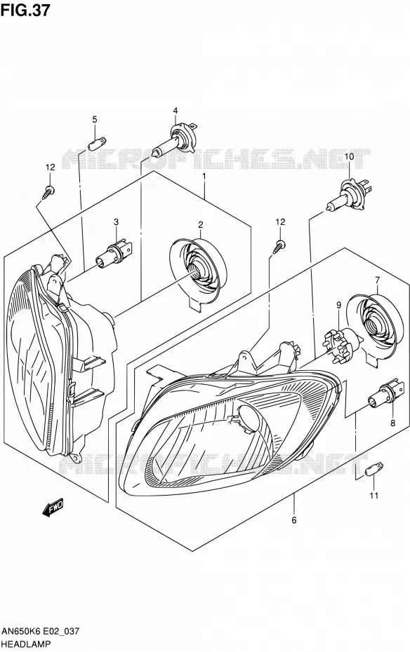 KOPLAMP (NOTE) Suzuki SCOOTER 650 BURGMAN 2007  AN650A K7 (E02,E19,E24,E51)