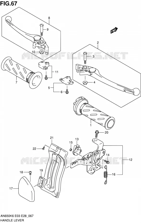 HANDGRIPS - LEVERS (MODEL K6/K7/K8) Suzuki SCOOTER 650 BURGMAN 2007  AN650A K7 (E03,E28,E33)
