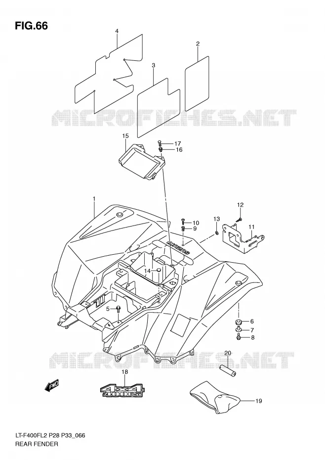 ACHTERSPATBORD (LT-F400FL2 P28) Suzuki QUAD 400 KINGQUAD 2012  LT-F400FZL2(P28)