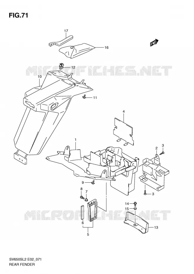 ACHTERSPATBORD (SV650SL2 E24) Suzuki MOTO 650 SV 2012  SV650SUL2(E02)