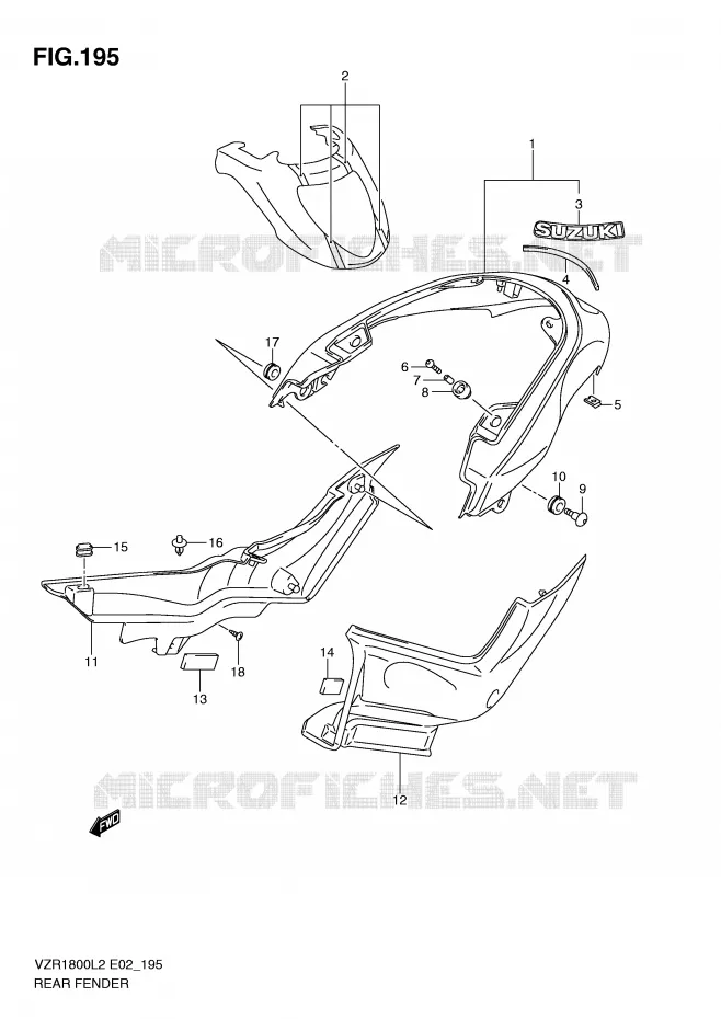 ACHTERSPATBORD (VZR1800ZL2 E51) Suzuki MOTO 1800 INTRUDER 2012  VZR1800ZUFL2(E02)