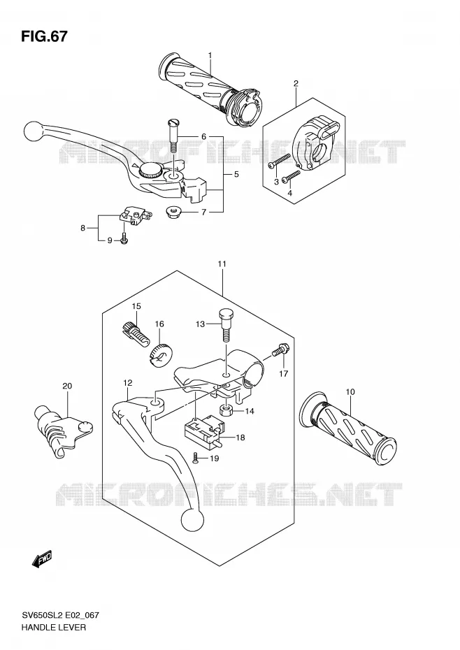 HEFBOMEN - HANDGRIPS (SV650SL2 E24) Suzuki MOTO 650 SV 2012  SV650SL2(E02)