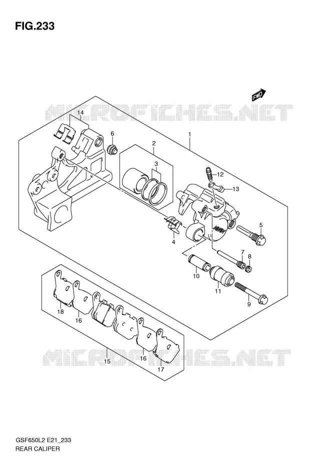 REAR CALIPER (GSF650AL2 E21) Suzuki MOTO 650 BANDIT 2013  GSF650SAL2(E21)