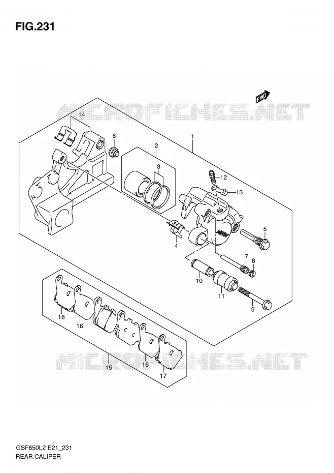 REAR CALIPER (GSF650L2 E21) Suzuki MOTO 650 BANDIT 2012  GSF650SAL2(E21)
