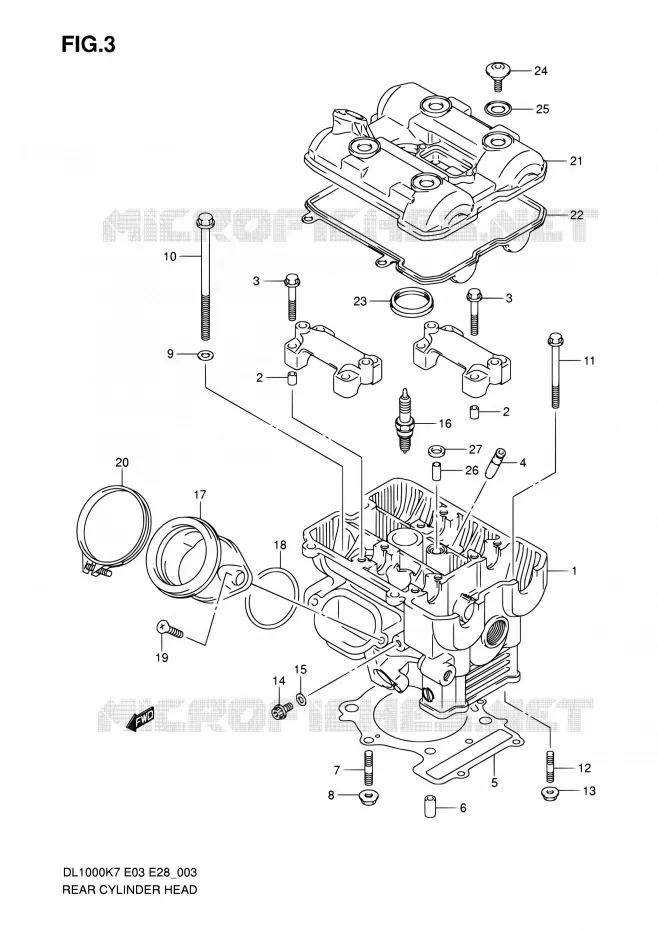 ACHTER CILINDERKOP Suzuki MOTO 1000 V-STROM 2007  DL1000 K7 (E03,E28,E33)