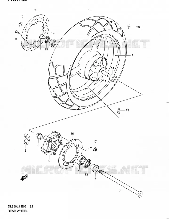 ACHTERWIEL (DL650L1 E19) Suzuki MOTO 650 V-STROM 2011  DL650 L1 (E02,E19,E24)