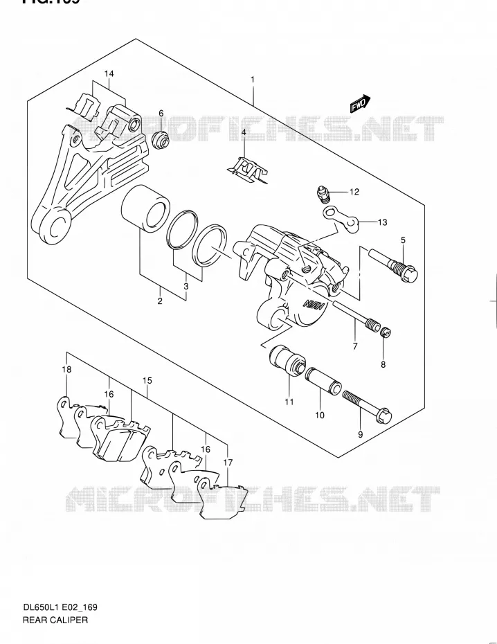 REAR CALIPER (DL650L1 E02) Suzuki MOTO 650 V-STROM 2011  DL650A L1 (E02,E19,E24)
