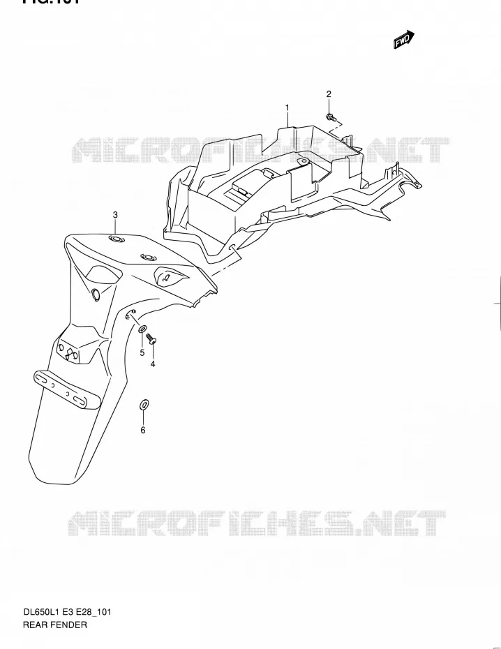 ACHTERSPATBORD (DL650AL1 E03) Suzuki MOTO 650 V-STROM 2011  DL650A L1 (E03,E28,E33)