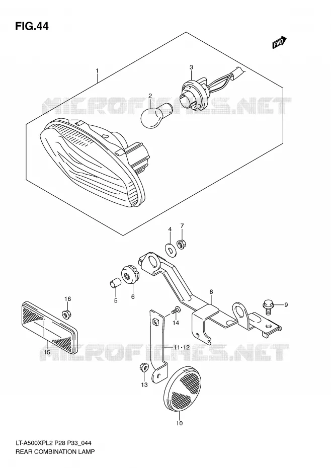 ACHTERLICHT (LT-A500XPZL2 P28) Suzuki QUAD 500 KINGQUAD 2012  LT-A500XPL2(P28)