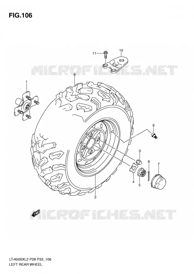 LINKERHAND ACHTERWIEL (LT-A500XL2 P33) Suzuki QUAD 500 KINGQUAD 2012  LT-A500XL2(P28)