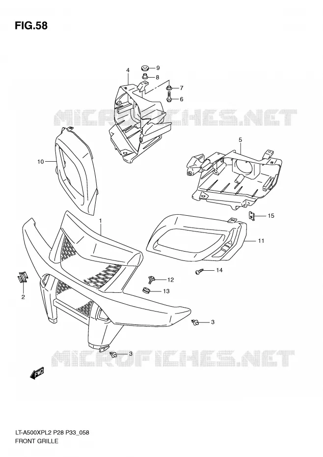VOORBUMPER - KOPLAMPHUIS (LT-A500XPL2 P28) Suzuki QUAD 500 KINGQUAD 2012  LT-A500XPZL2(P28)
