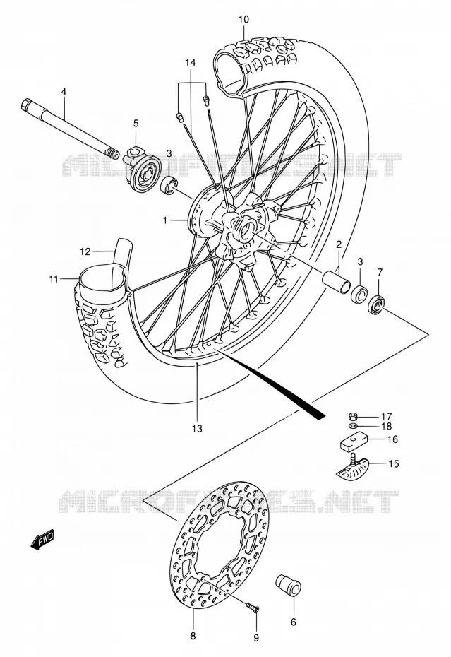 VOORWIEL (MODELE K1/K2/K3/K4) Suzuki MOTO 250 DR-Z 2002  DR-Z250 K2 (E03,E28,E33)