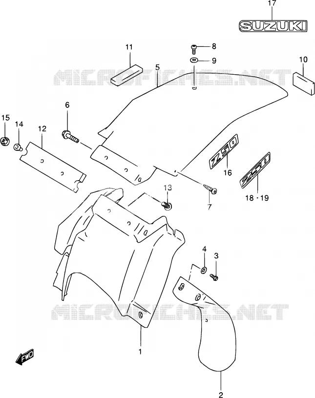 ACHTERSPATBORD Suzuki MOTO 250 DR-Z 2003  DR-Z250 K3 (E03,E28,E33)
