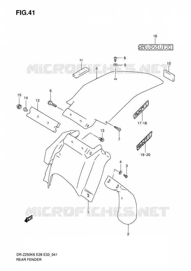 ACHTERSPATBORD Suzuki MOTO 250 DR-Z 2007  DR-Z250 K7 (E03,E28,E33)