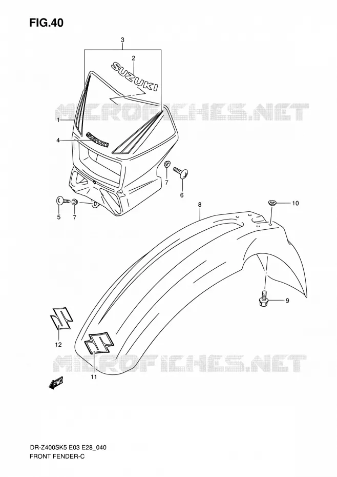FRONT FENDER (MODEL K5/K6/K7/K8) Suzuki MOTO 400 DR-Z 2007  DR-Z400S K7 (E03,E28,E33)