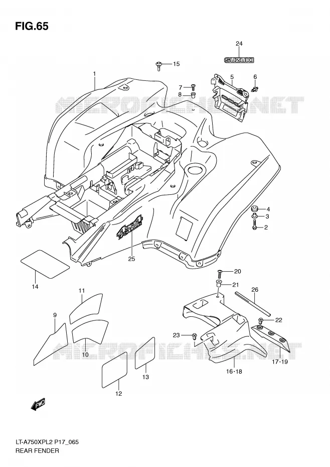 ACHTERSPATBORD (LT-A750XPZL2 P17) Suzuki QUAD 750 KINGQUAD 2012  LT-A750XPZL2(P17)