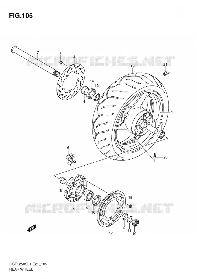 ACHTERWIEL (GSF1250SL1 E24) Suzuki MOTO 1250 BANDIT 2011  GSF1250SL1(E21)