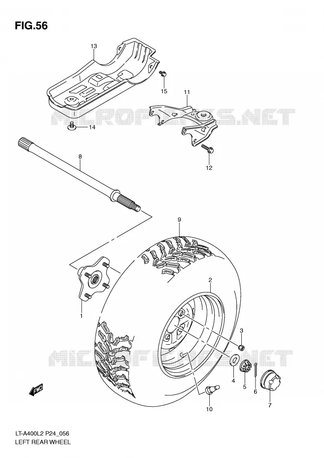 LINKERHAND ACHTERWIEL Suzuki QUAD 400 KINGQUAD 2012  LT-A400L2(P24)