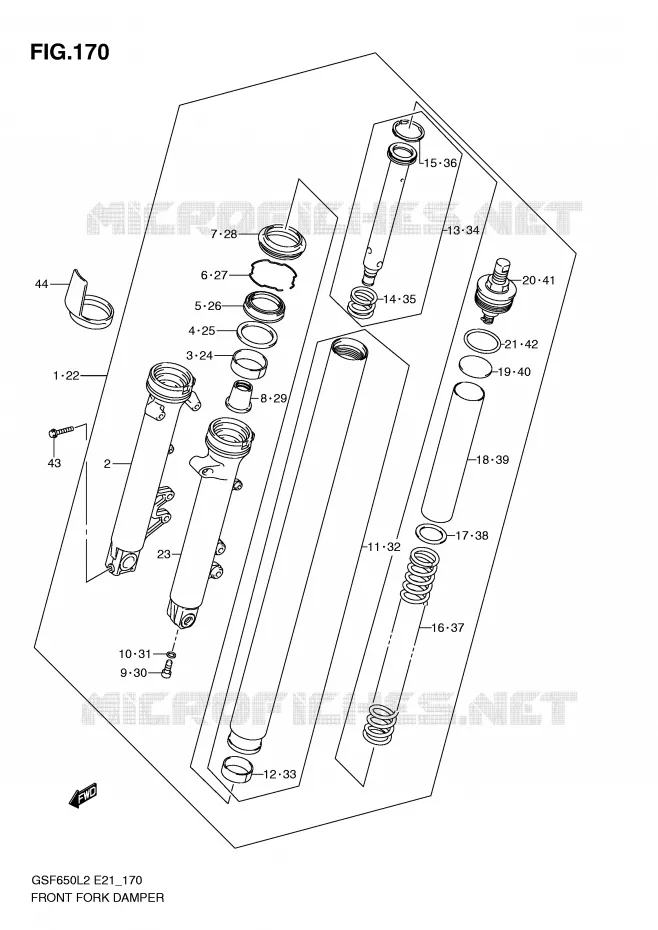 VOORVORK (GSF650AL2 E21) Suzuki MOTO 650 BANDIT 2014  GSF650SAL2(E21)